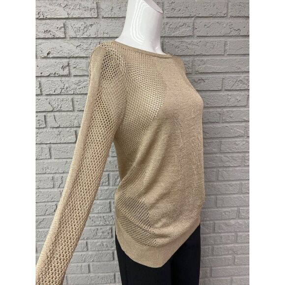 Michael Kors Women Gold Mesh Long Sleeve Sweater Top Size M - Picture 5 of 10